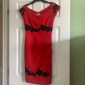 Red and black form fitting dress
